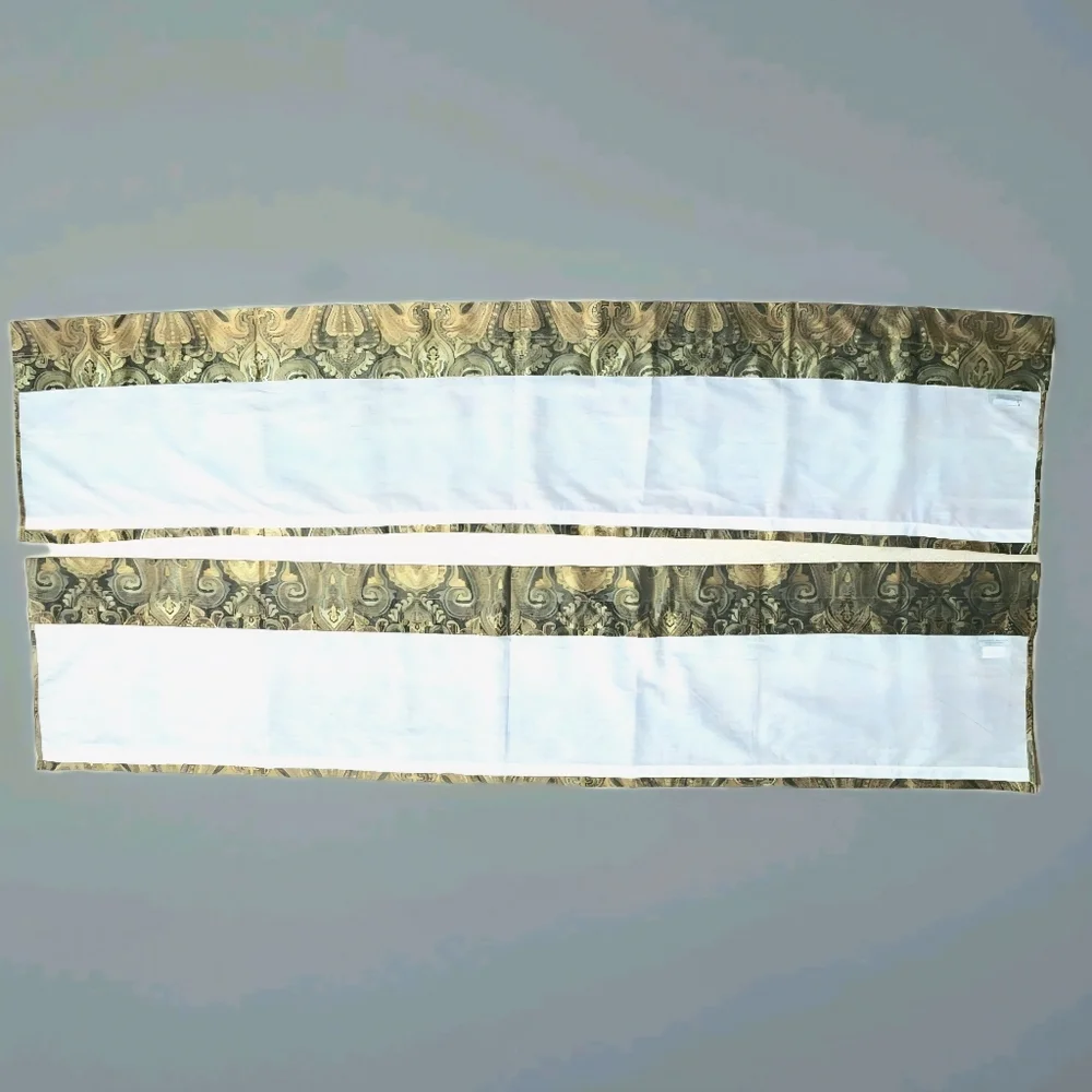 Raymond Waites black gold baroque paisley jacquard valance set, lined, 87